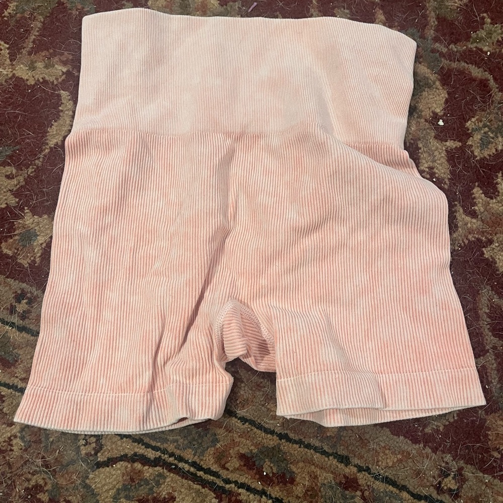 Wallflower Ribbed High-Waist Shapewear Shorts - Light Pink Size Small